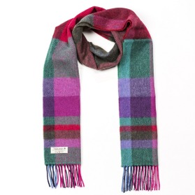 아일랜드 램스울 목도리 핑크퍼플체크 Irish Wool Scarf Long Bright Pink and Purple Check